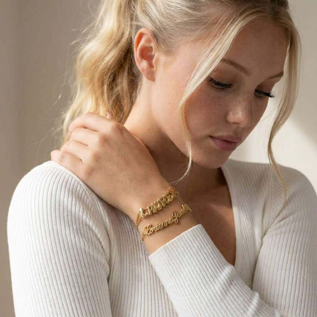 Bubble Name Adjustable Chain Bracelet