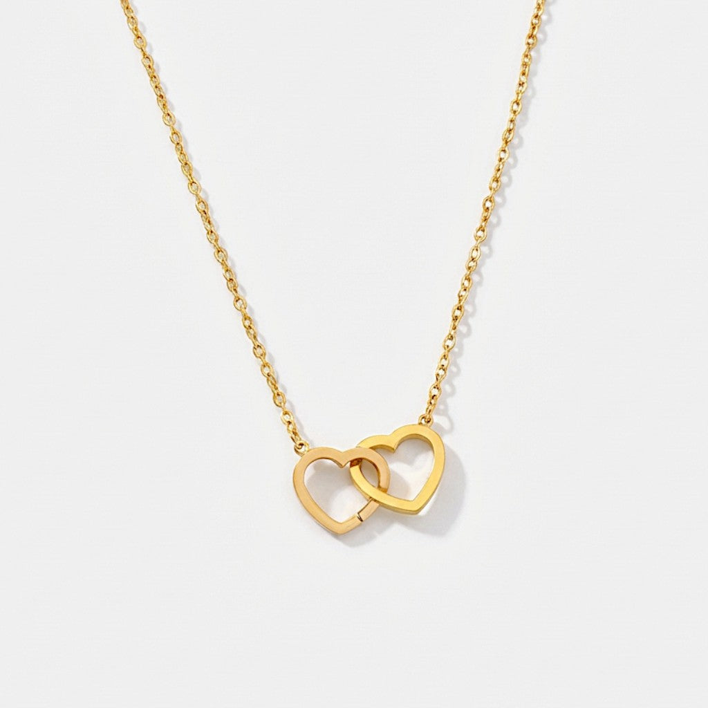 Double Heart Charm Necklace – Gold