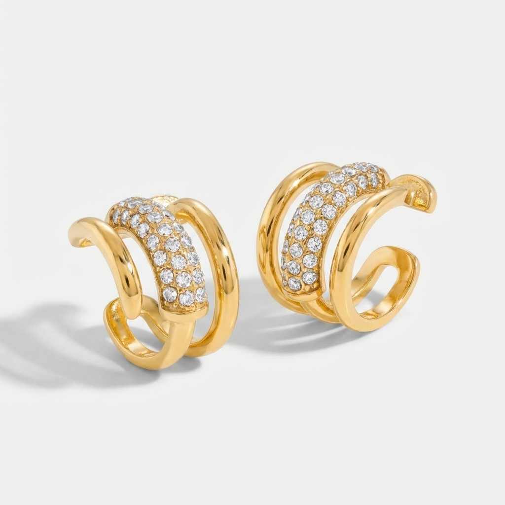 Nail Layered Gold Cuff Earrings