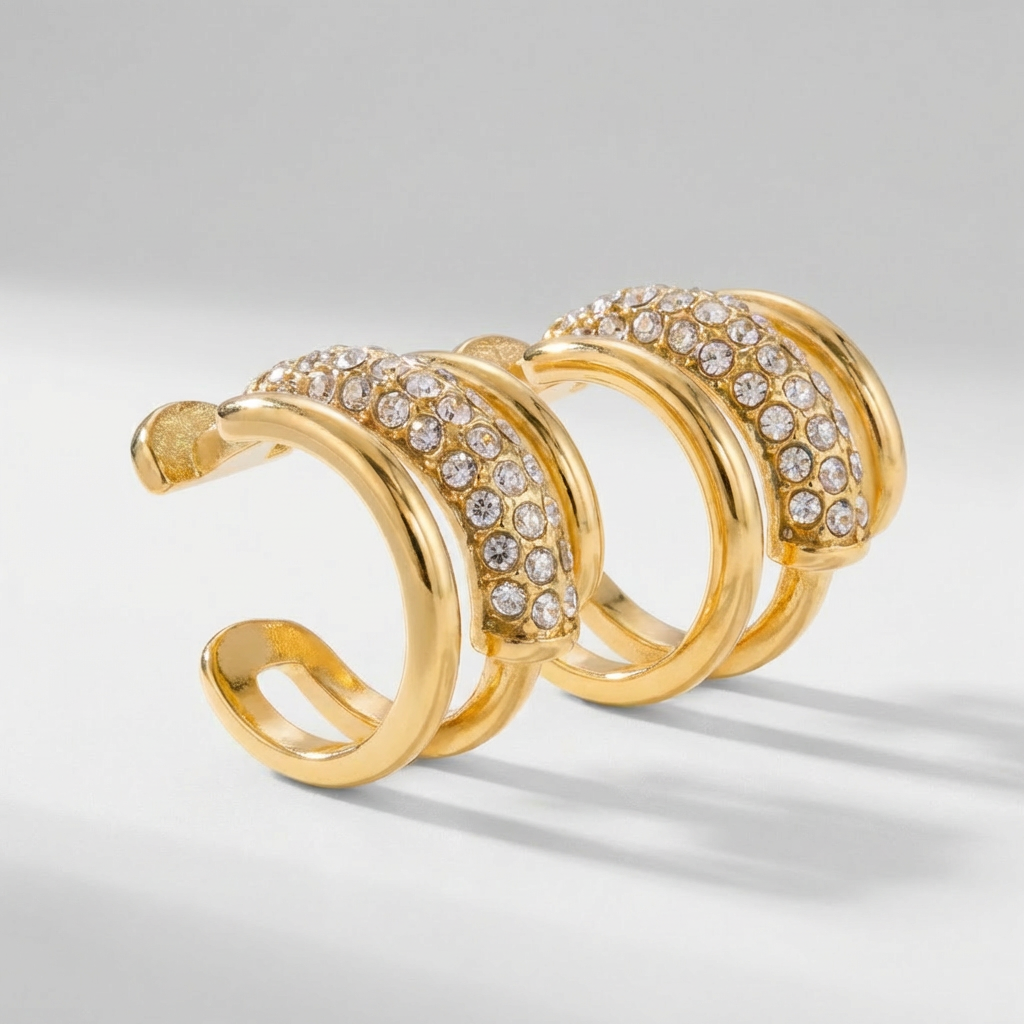 Nail Layered Gold Cuff Earrings – Gold