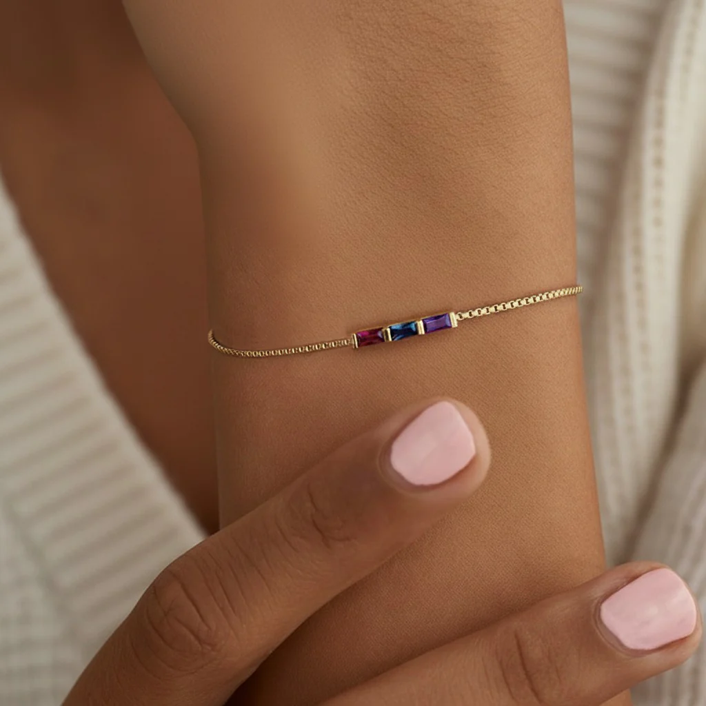 Baguette Birthstone Chain Bracelet