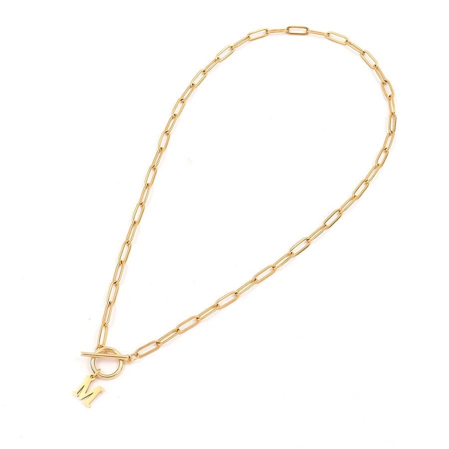 Paperclip Initial Circle Clasp Necklace
