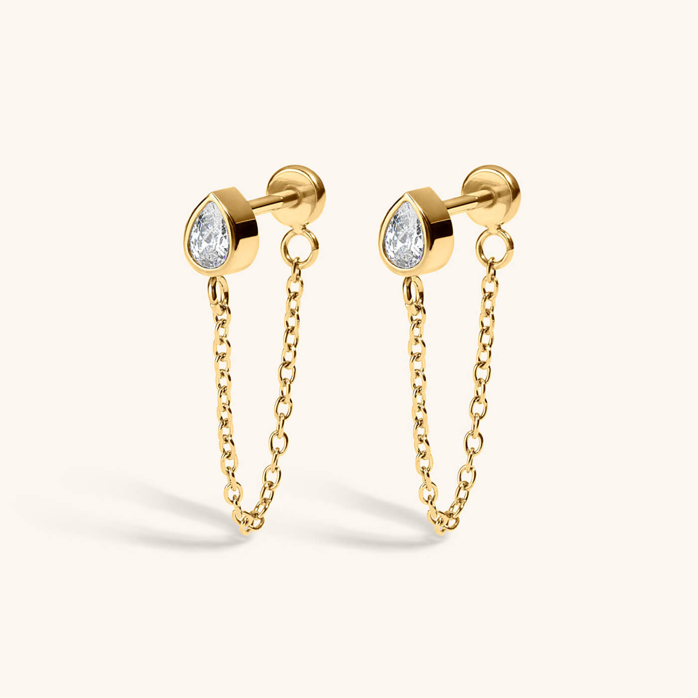 Bezel Pear Chain Nap Earrings – Gold