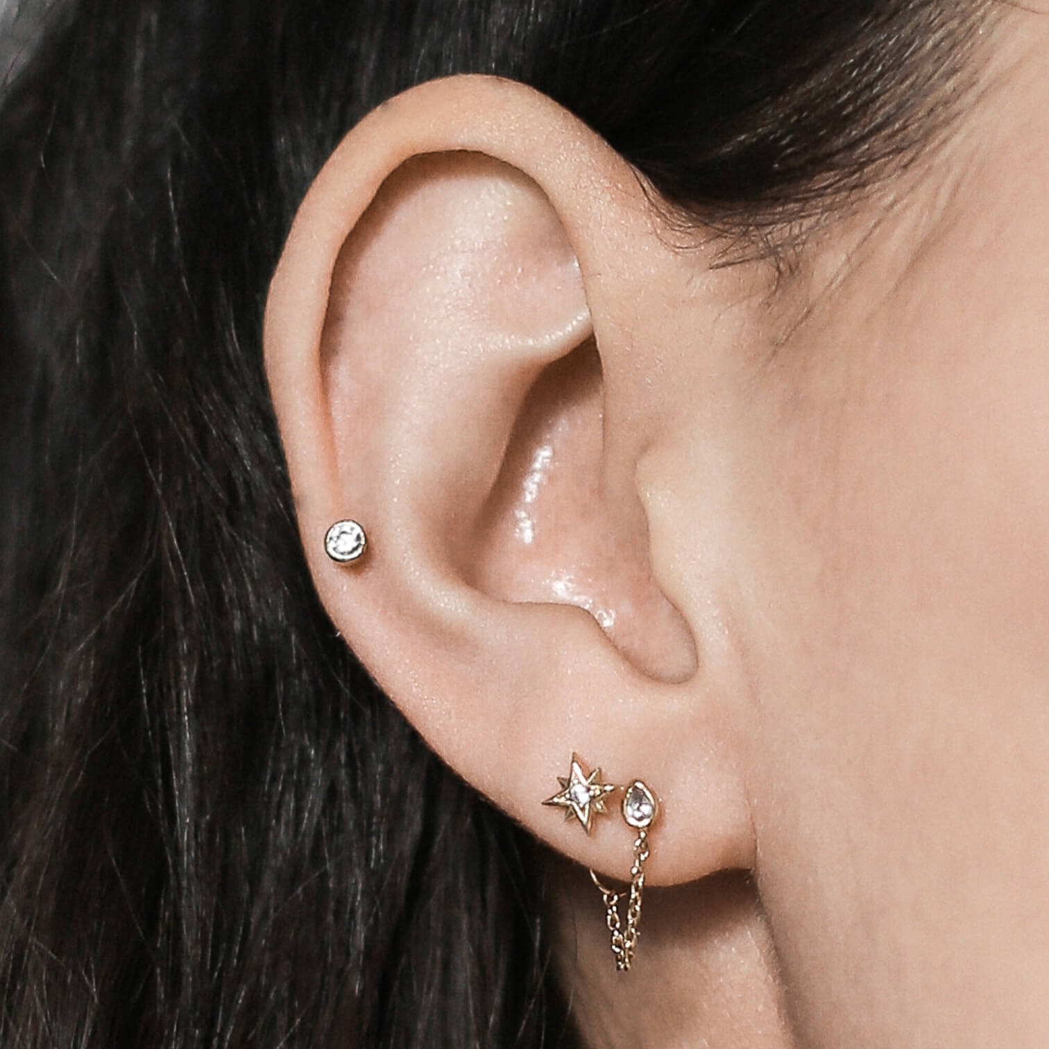 Celestial Crystal Bezel Solitaire Threaded Flat Back Earring