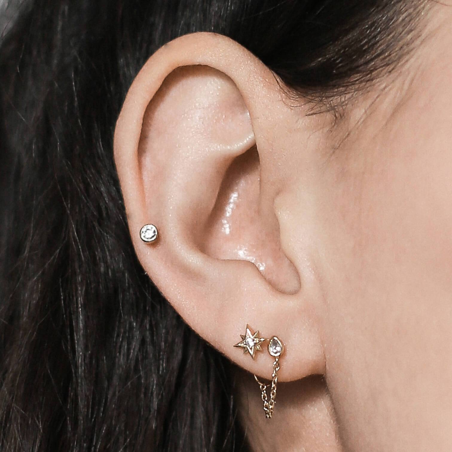 Bezel Pear Chain Nap Earrings