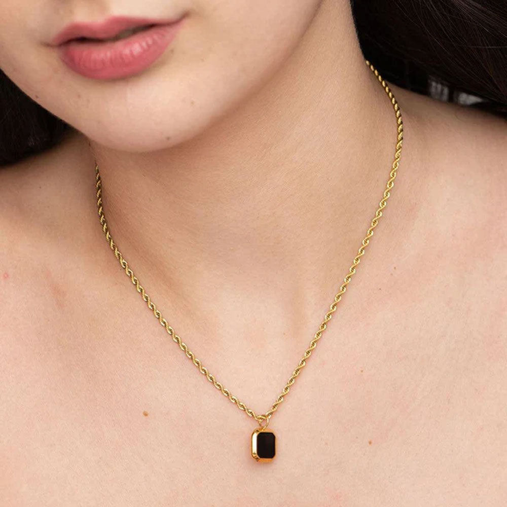 Black Enamel Necklace – GOLD
