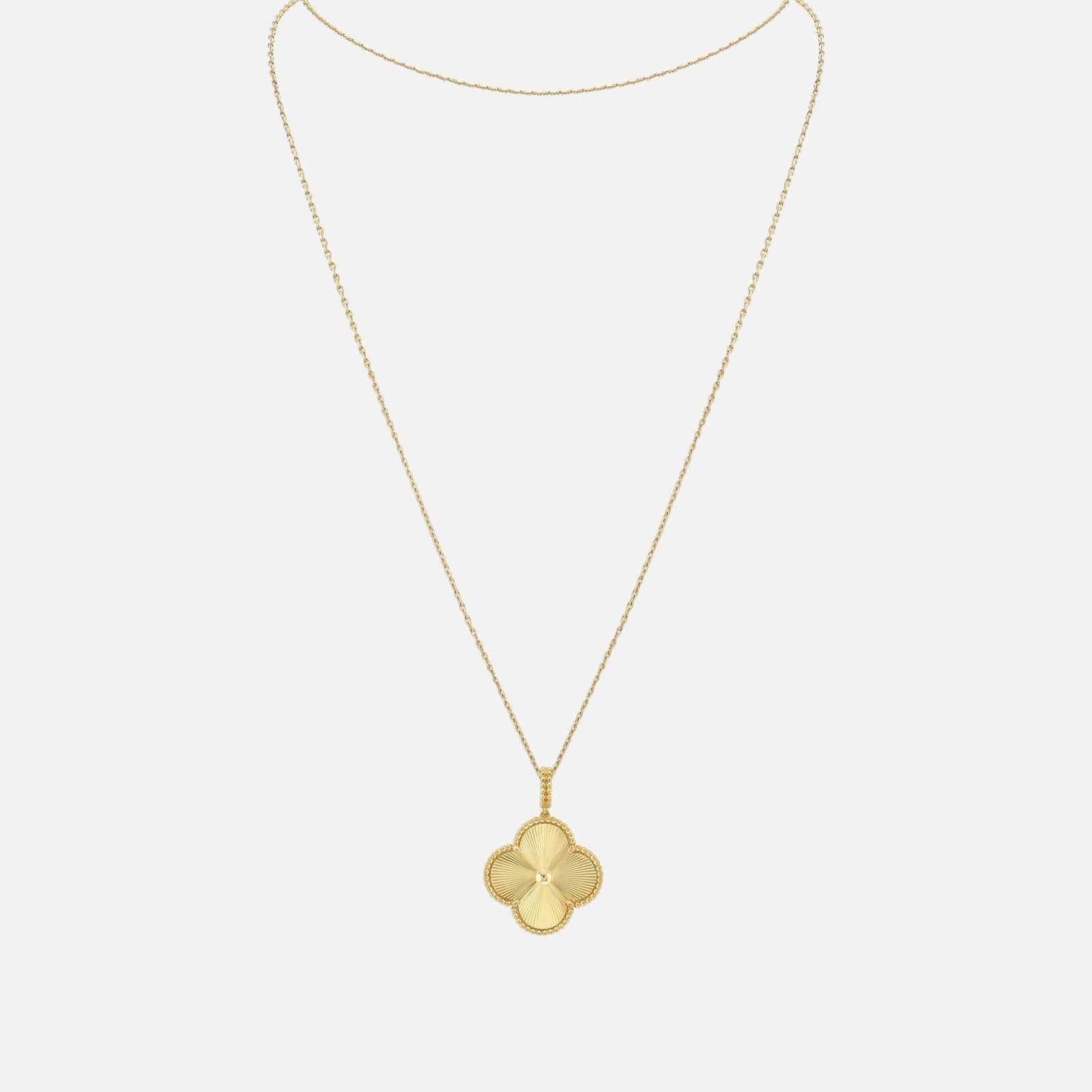 Lucky Clover Pendant Necklace – Long Chain – Gold