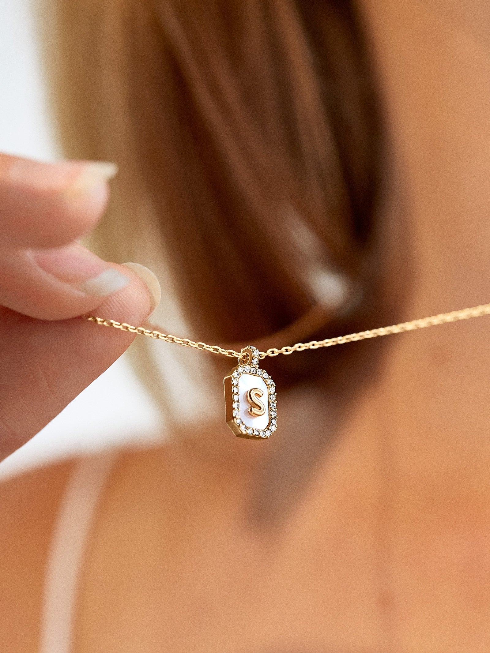 Mother of Pearl Initial Pendant Necklace