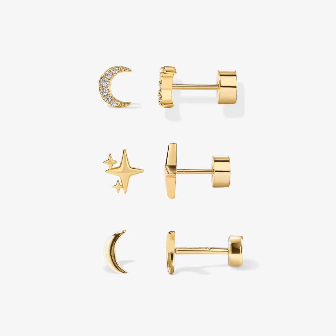 Flat Back Stud Earring Set – Mixed Shapes