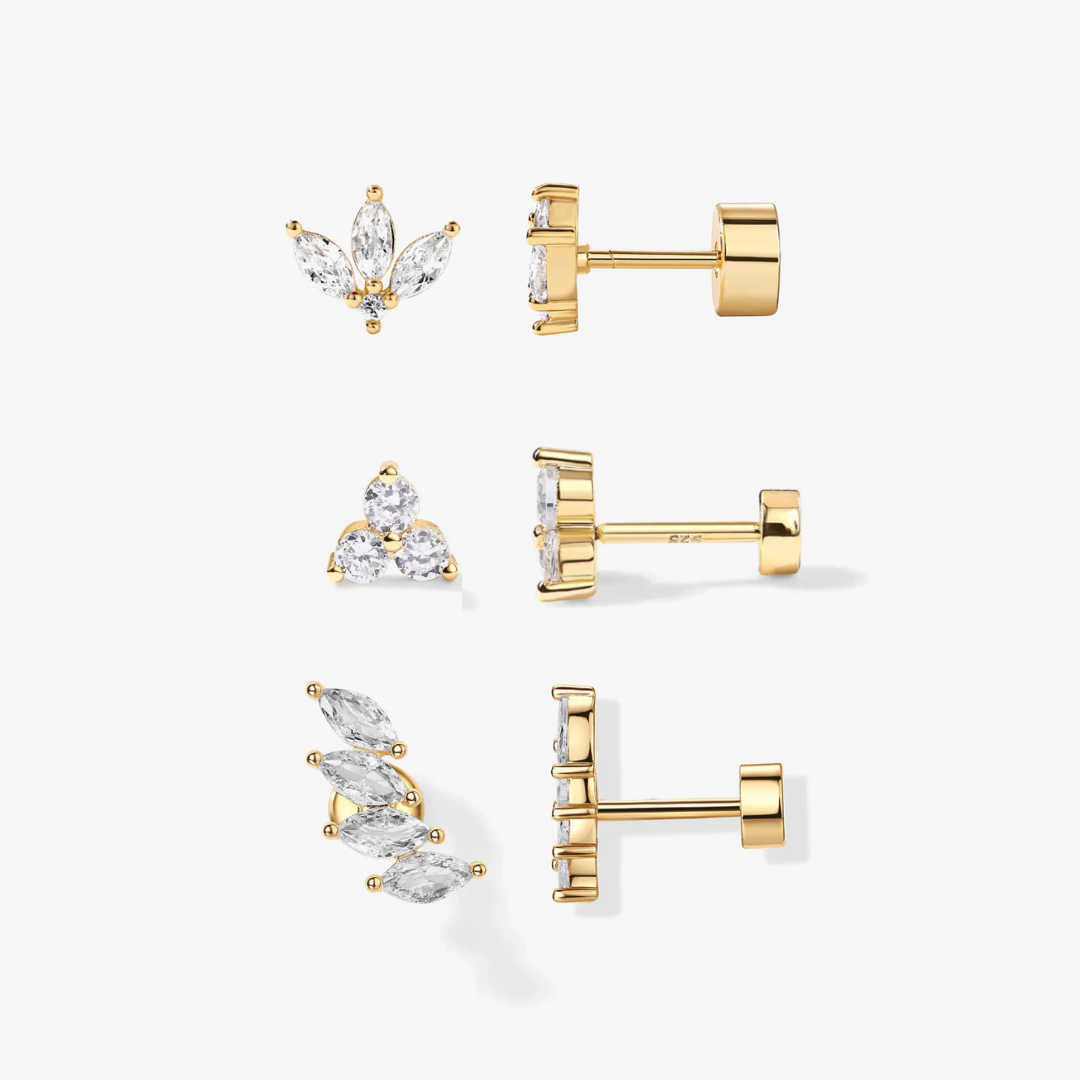 Flat Back Stud Earring Set – Mixed Shapes