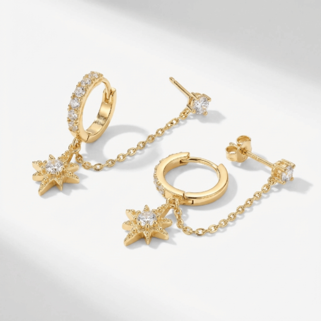 Celestial Chain Huggie and Stud Earrings Set