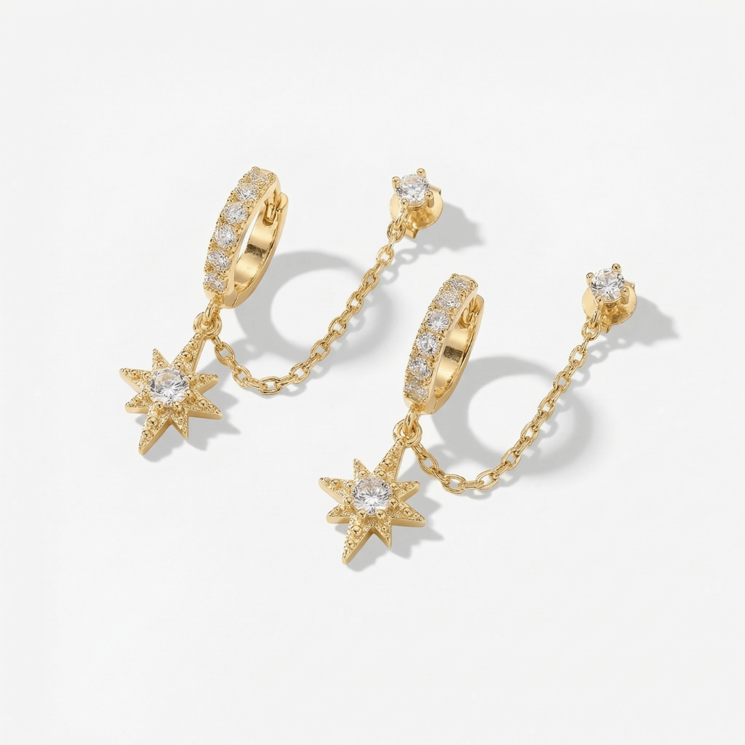 Celestial Chain Huggie and Stud Earrings Set