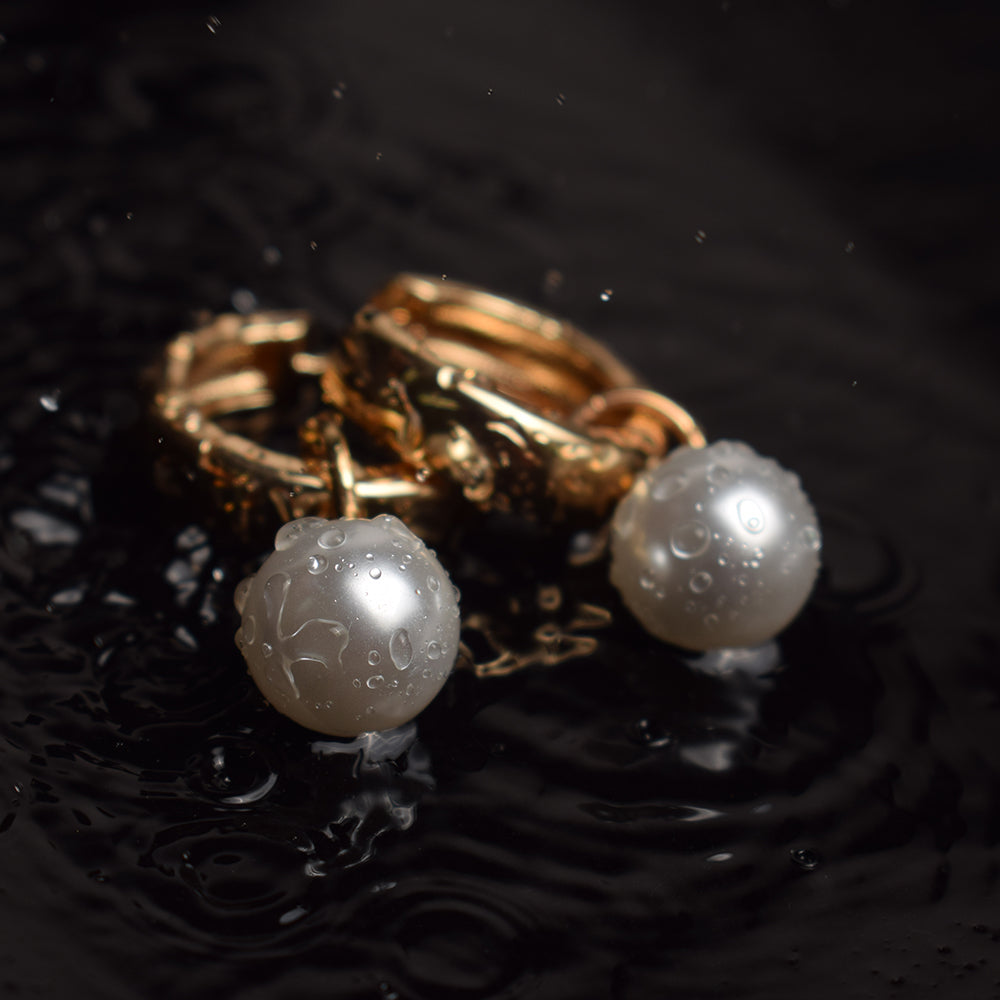 Medium Pearl Drop Hoop Earrings