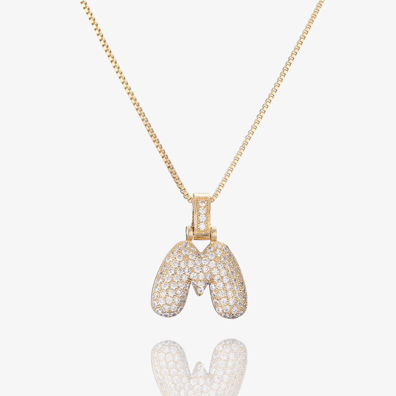 Diamond Bubble Initial Pendant Necklace