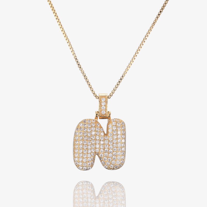 Diamond Bubble Initial Pendant Necklace