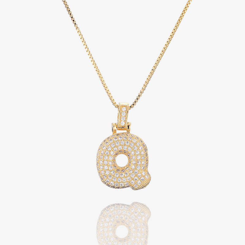 Diamond Bubble Initial Pendant Necklace