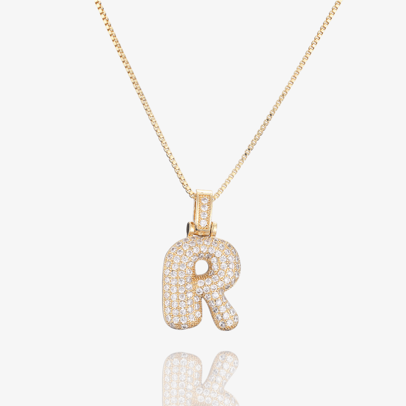 Diamond Bubble Initial Pendant Necklace