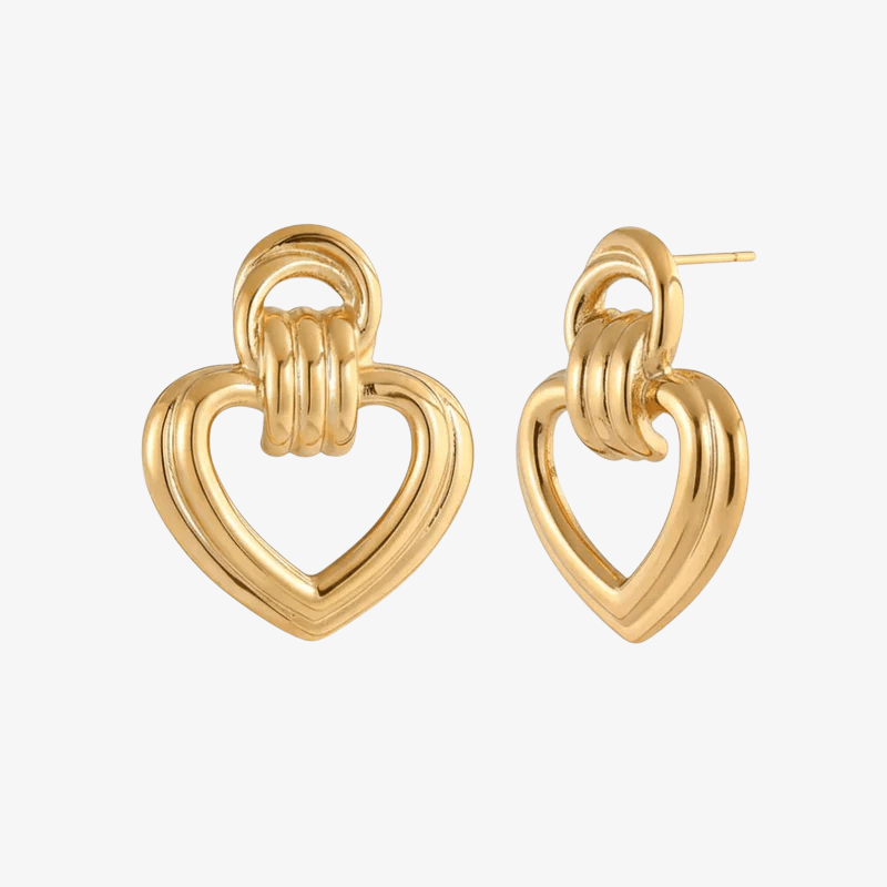 Gold Heart Drop Earrings – 18k Yellow Gold