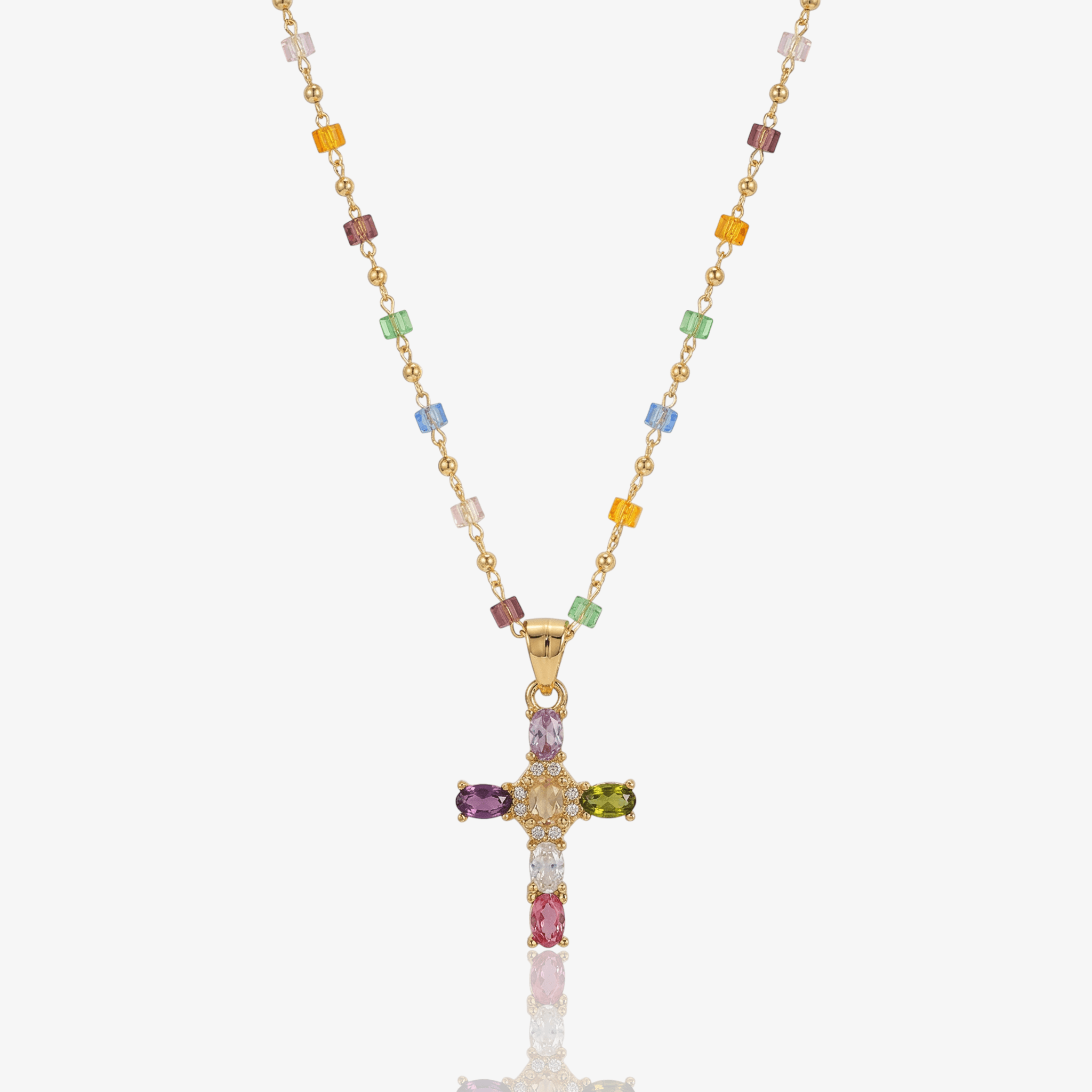 Colorful Gem Cross Necklace