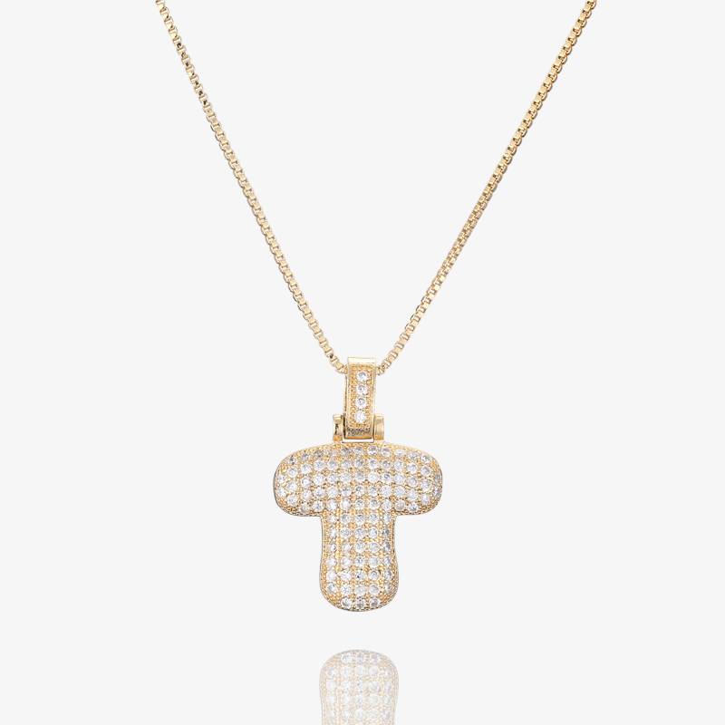 Diamond Bubble Initial Pendant Necklace