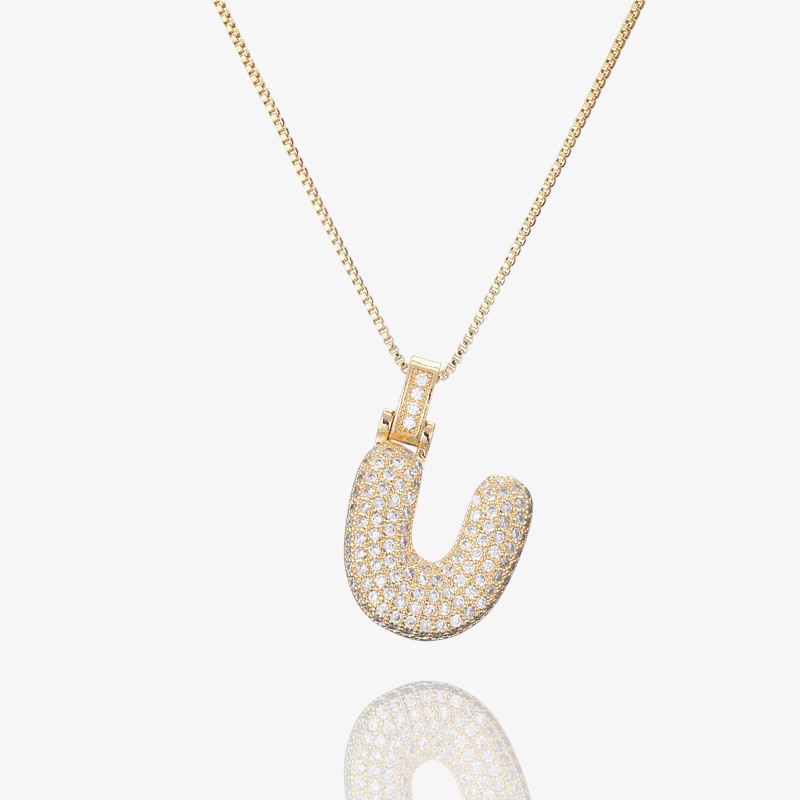 Diamond Bubble Initial Pendant Necklace