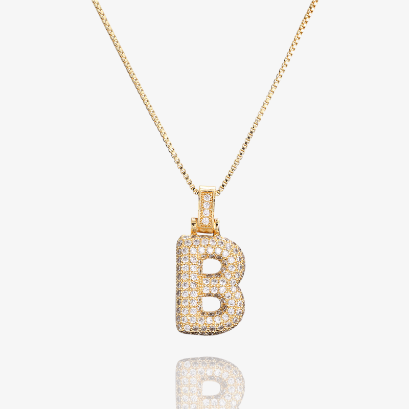 Diamond Bubble Initial Pendant Necklace
