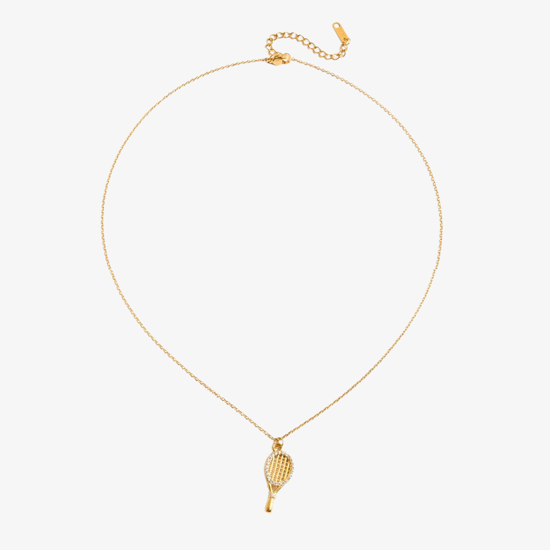 Gold Tennis Racket Pendant Necklace – 18k Yellow Gold
