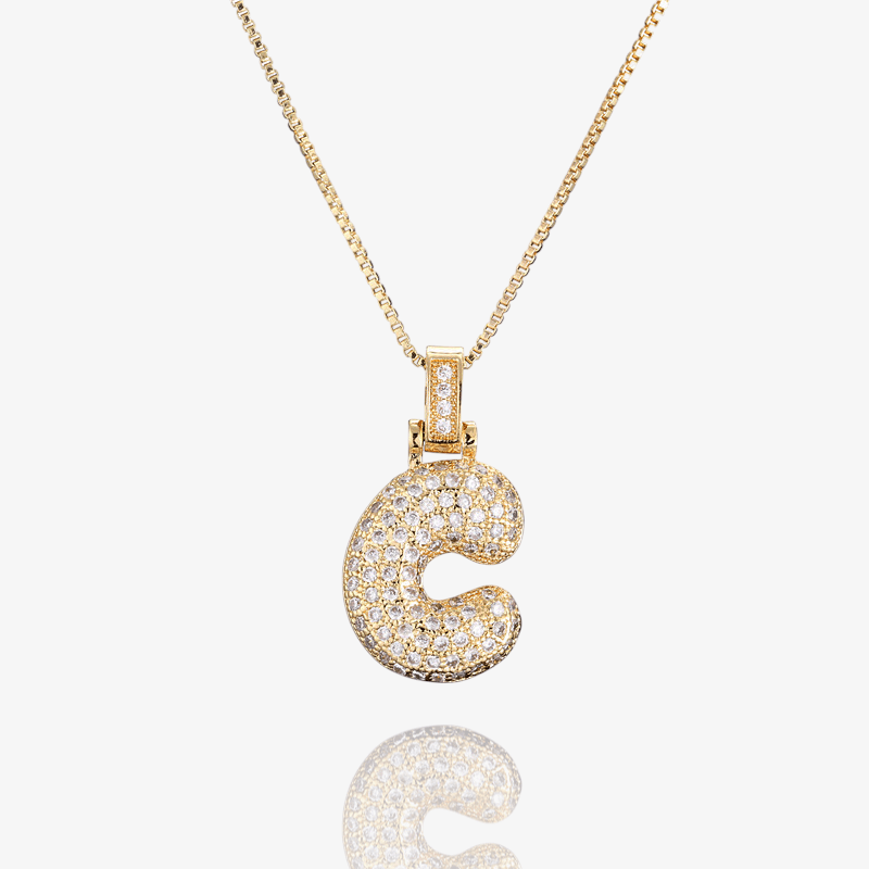 Diamond Bubble Initial Pendant Necklace