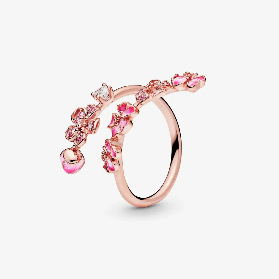 Pink Cherry Blossom Branch Open Ring – rose-gold