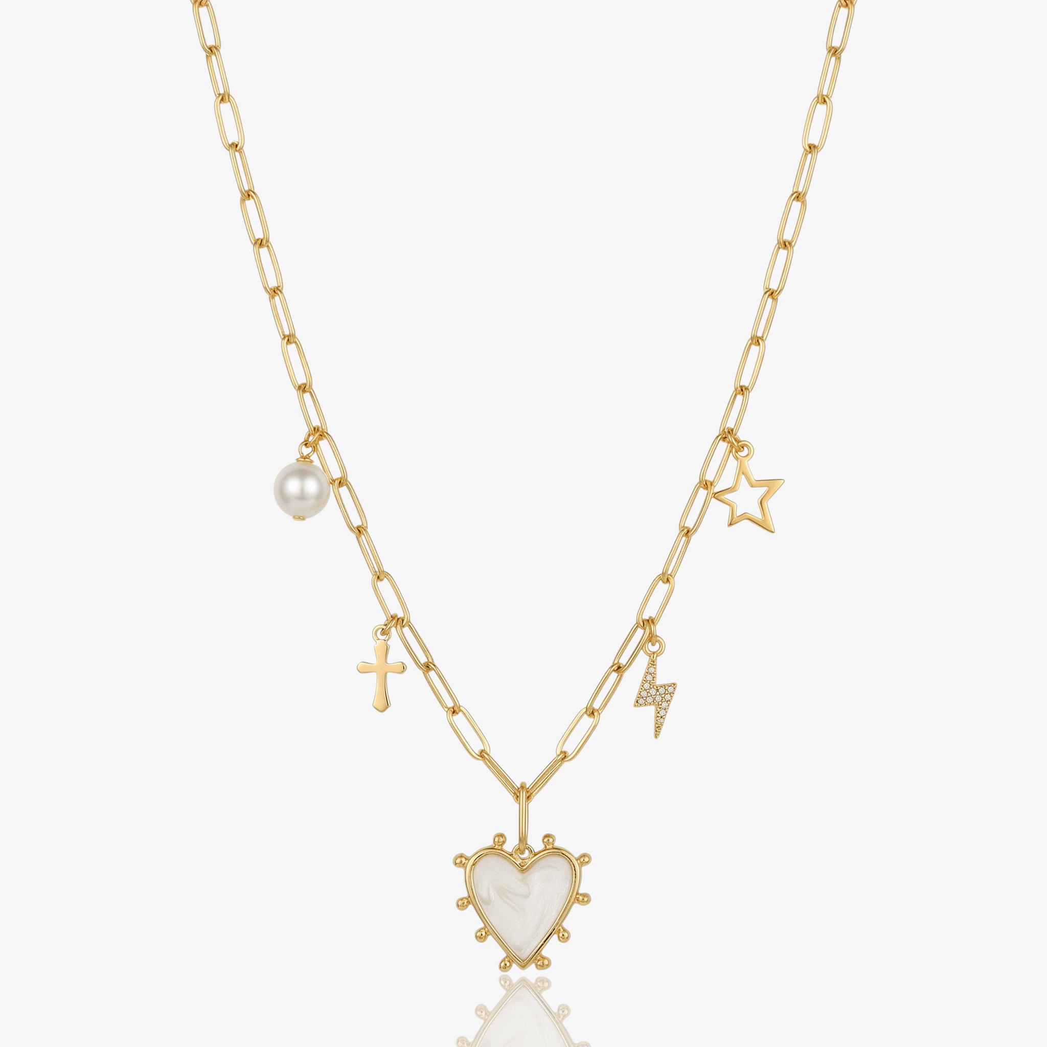 Paperclip Charm Detail Necklace – Cross / Heart / Lightning