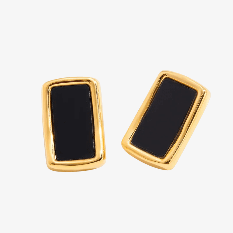Geometric Black Enamel Earrings – 18k Yellow Gold