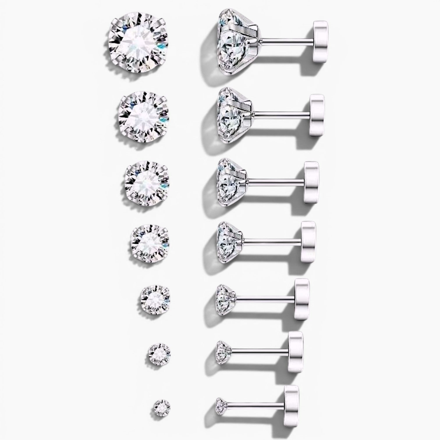 Sparkle Cubic Zirconia Flat Back Stud Earrings Set