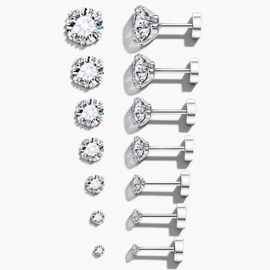 Sparkle Cubic Zirconia Flat Back Stud Earrings Set