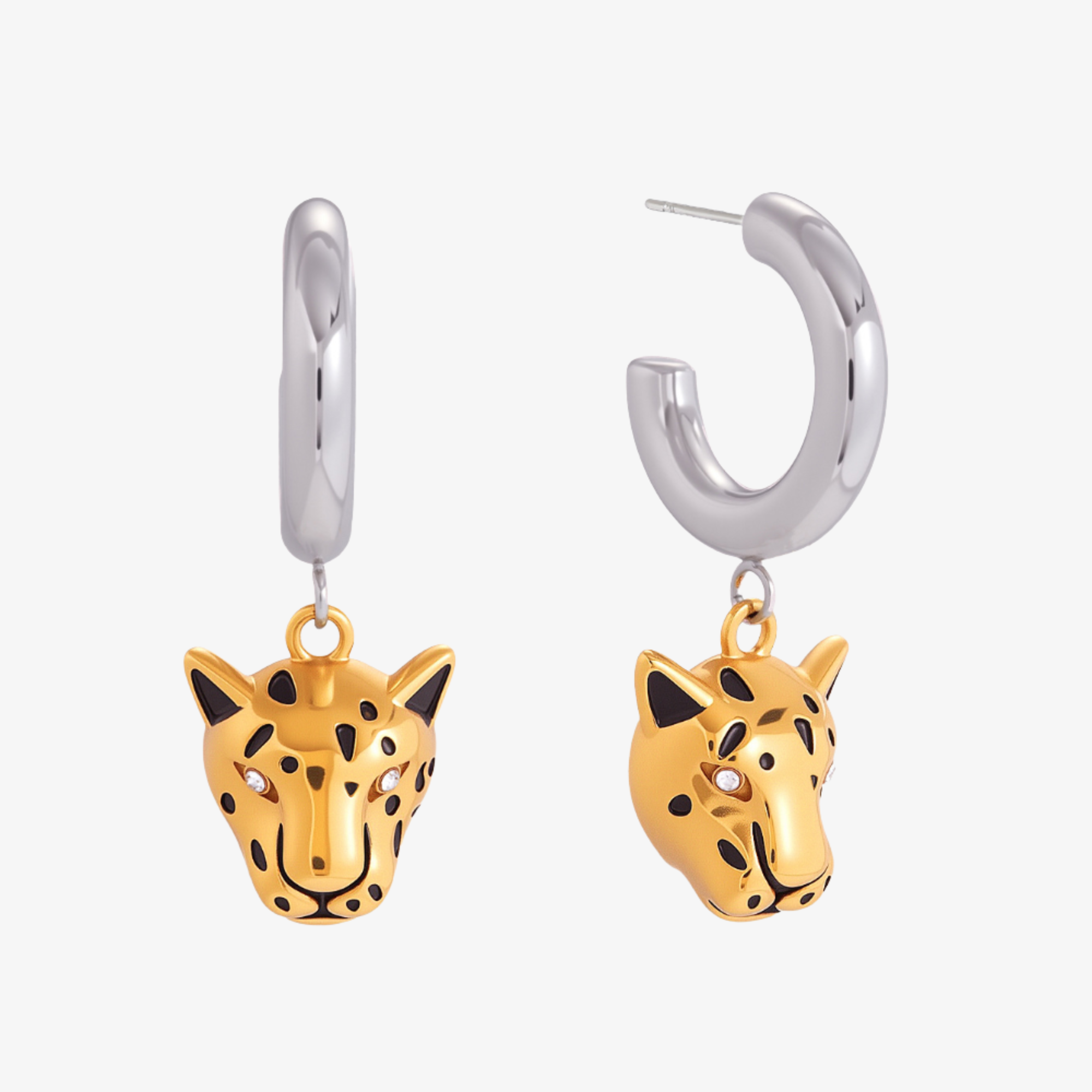 Two Tone Leopard Drop Hoops – 18k Yellow Gold