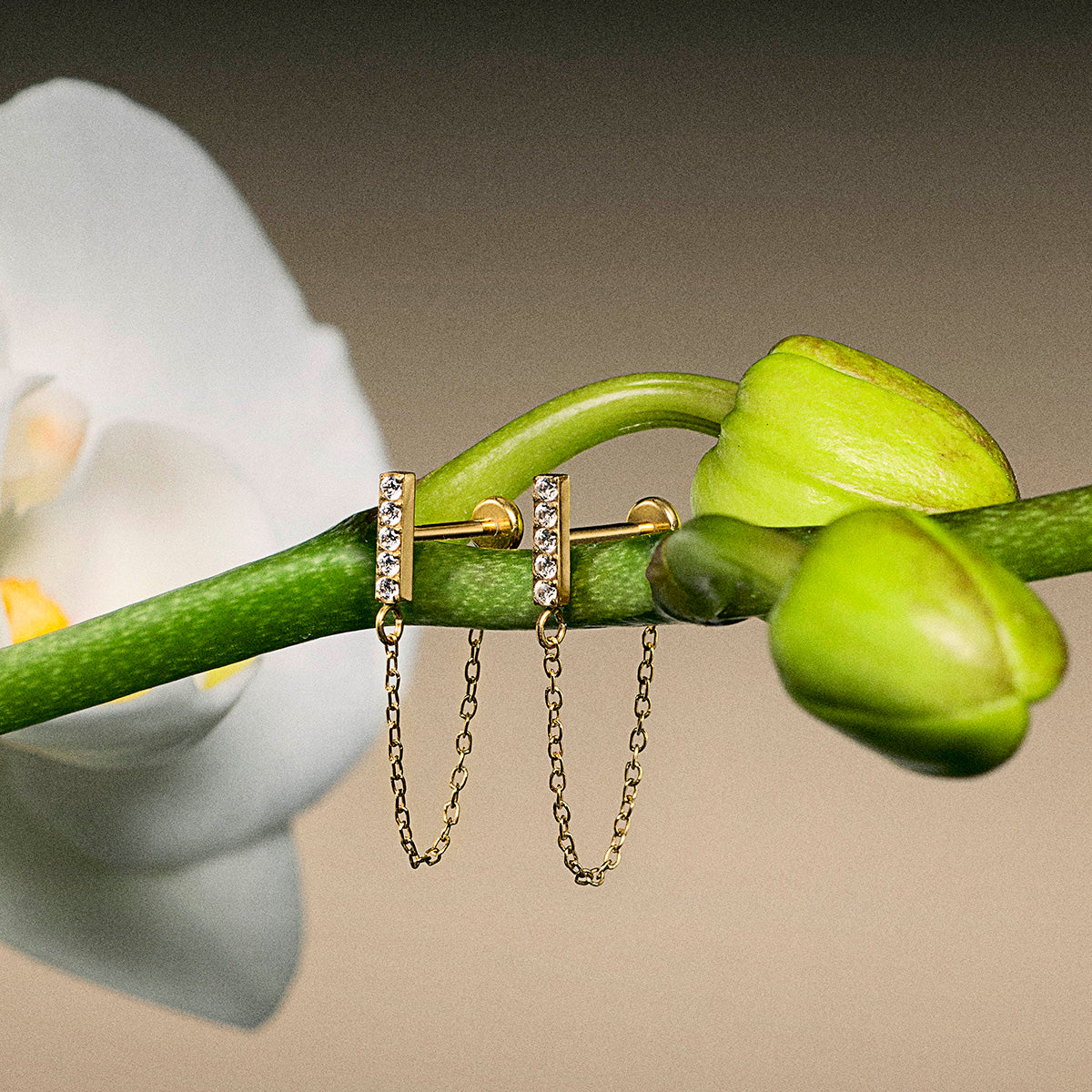 Pave Bar Chain Nap Earrings