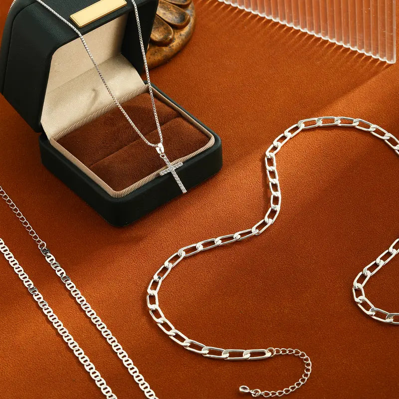 Layered Cross Necklace Set – 3 Piece