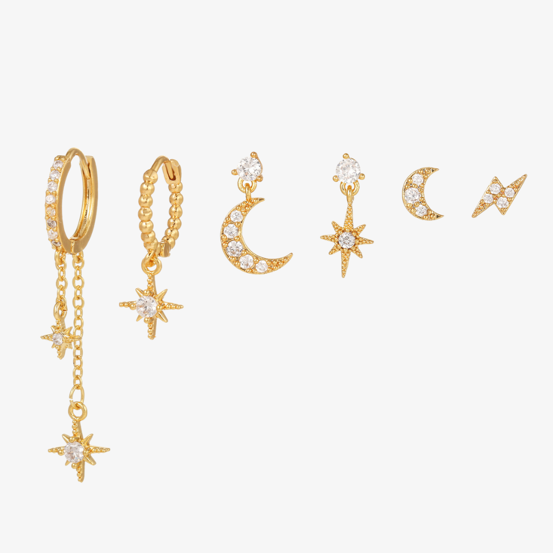 Celestial Stars & Moon Earring Charm Set – Moonlight Gold