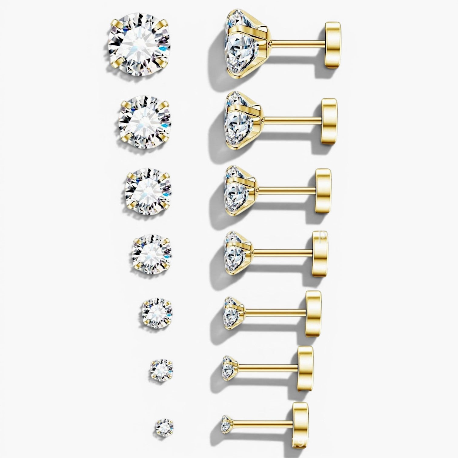 Sparkle Cubic Zirconia Flat Back Stud Earrings Set