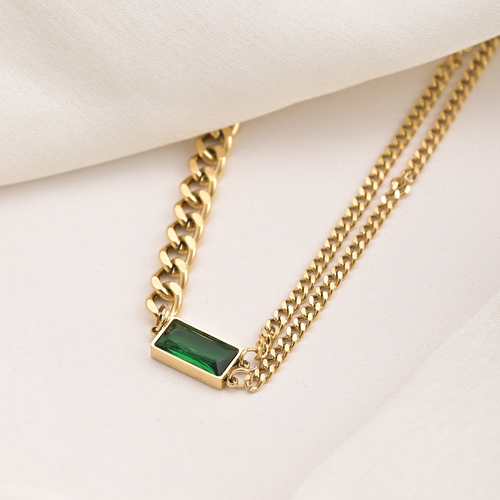 Emerald Thick & Double Thin Curb Chain Stackable Necklace