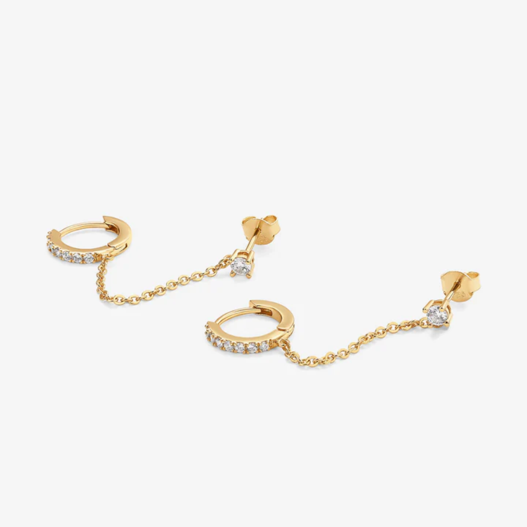 Chained Huggie Hoop CZ Earrings