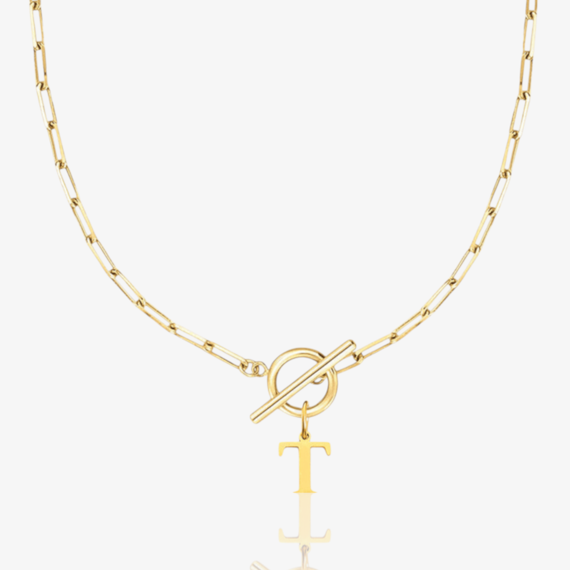 Paperclip Initial Circle Lock Clasp Necklace