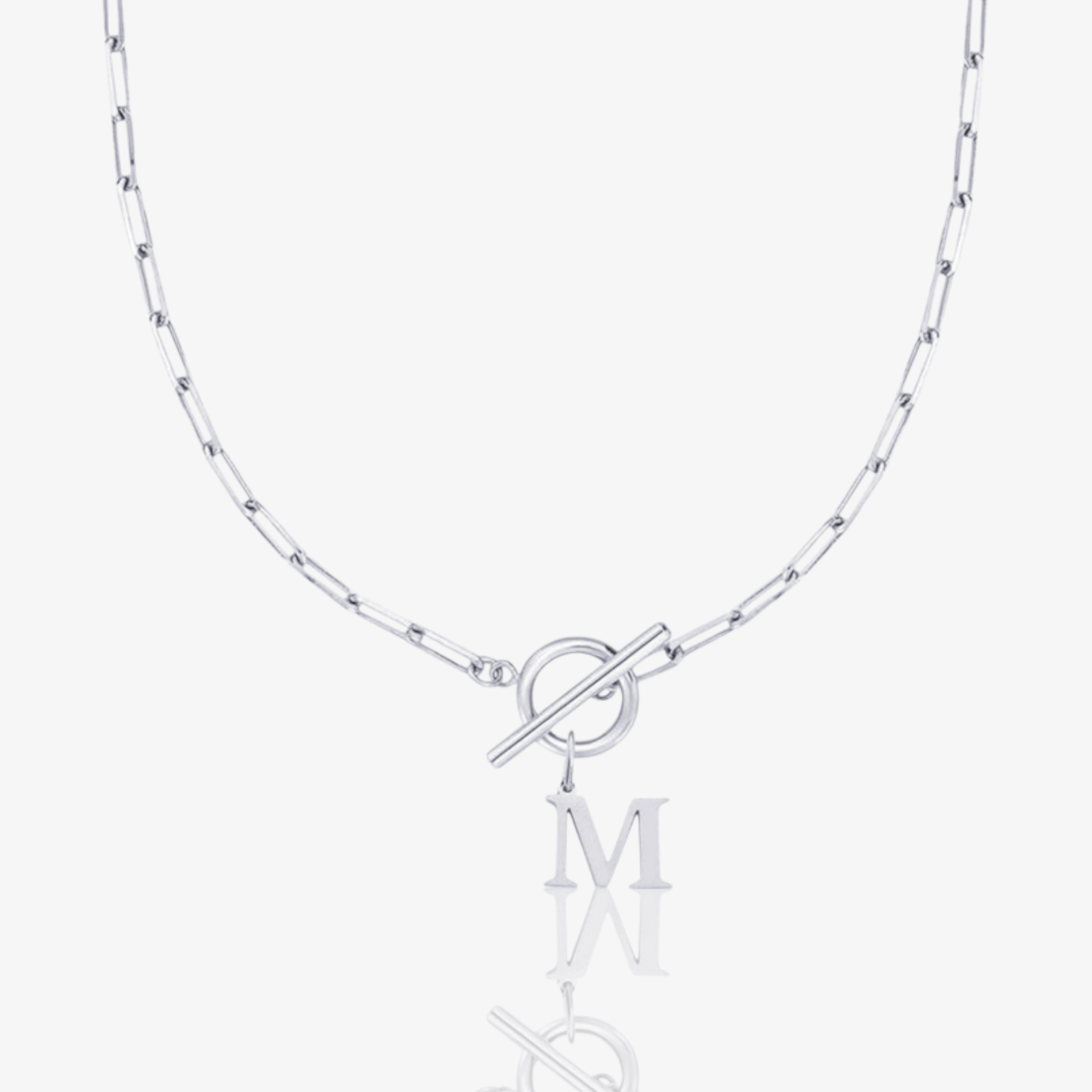 Paperclip Initial Circle Lock Clasp Necklace