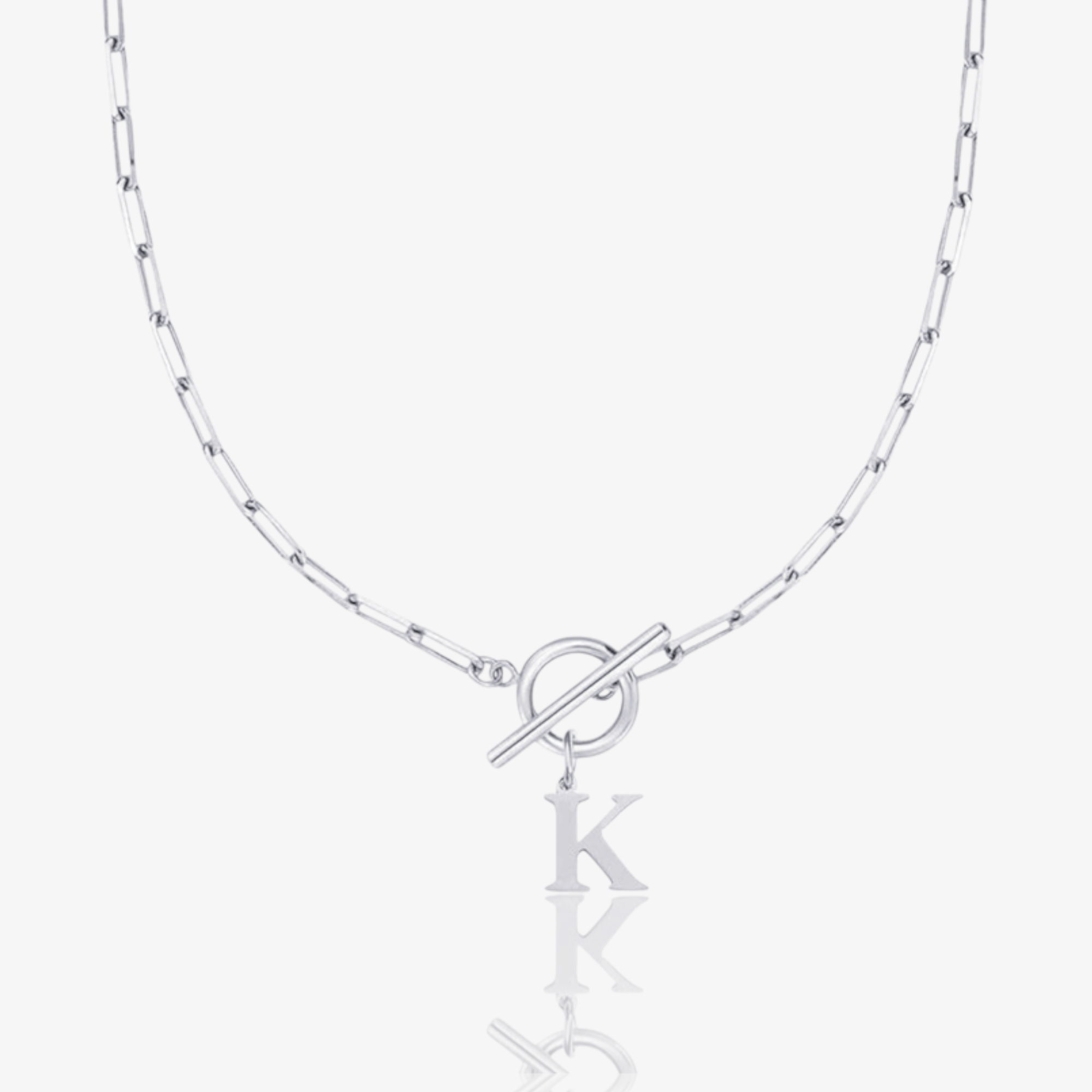 Paperclip Initial Circle Lock Clasp Necklace
