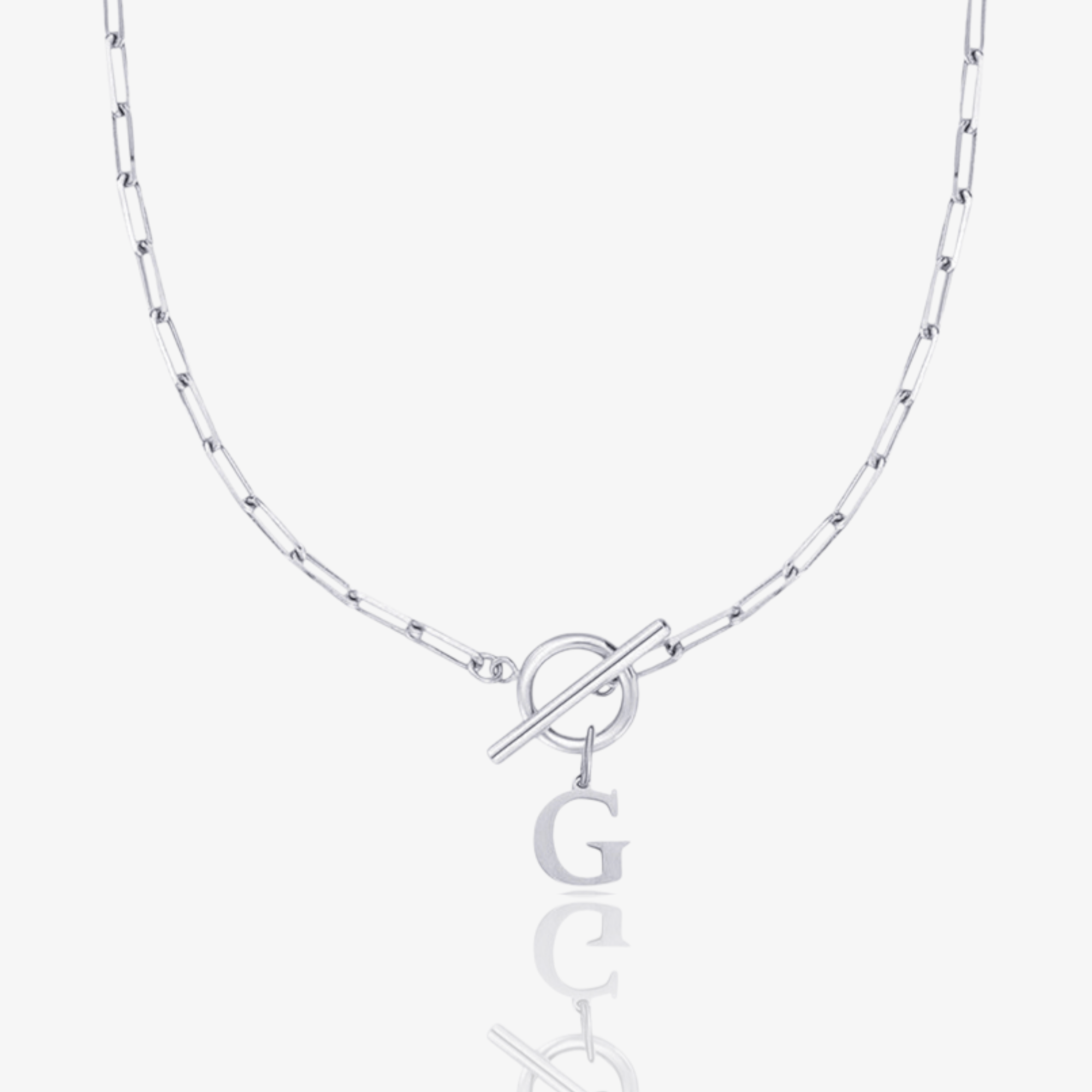 Paperclip Initial Circle Lock Clasp Necklace