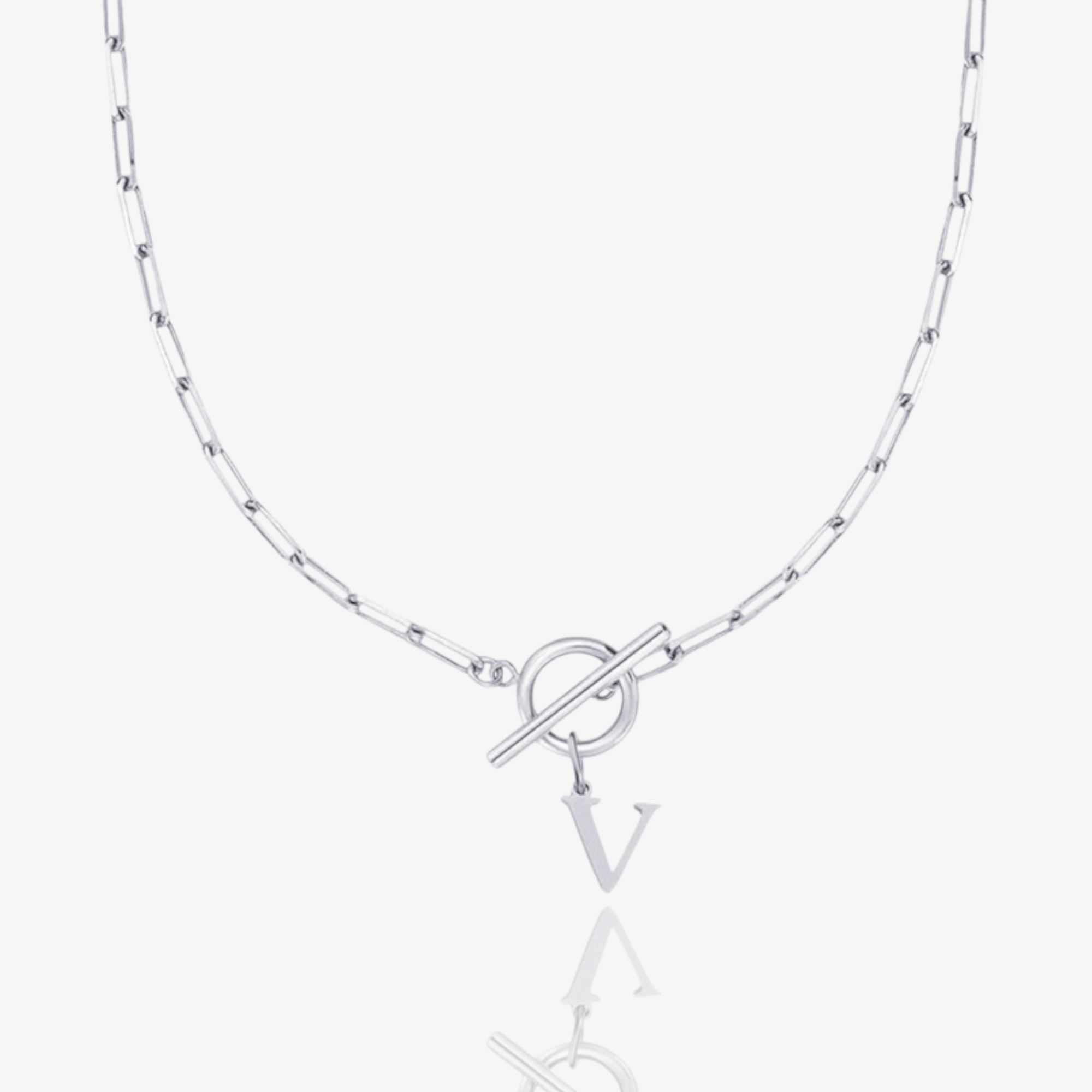 Paperclip Initial Circle Lock Clasp Necklace