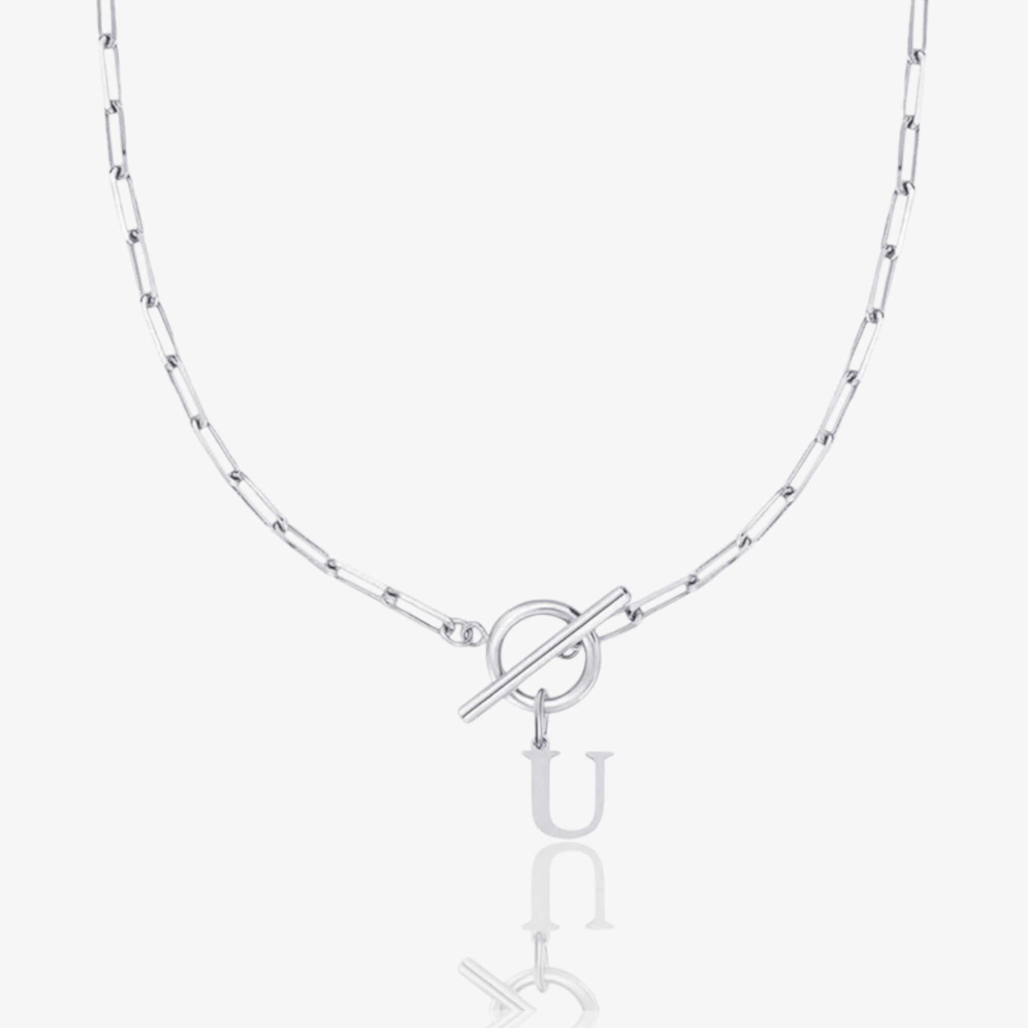 Paperclip Initial Circle Lock Clasp Necklace