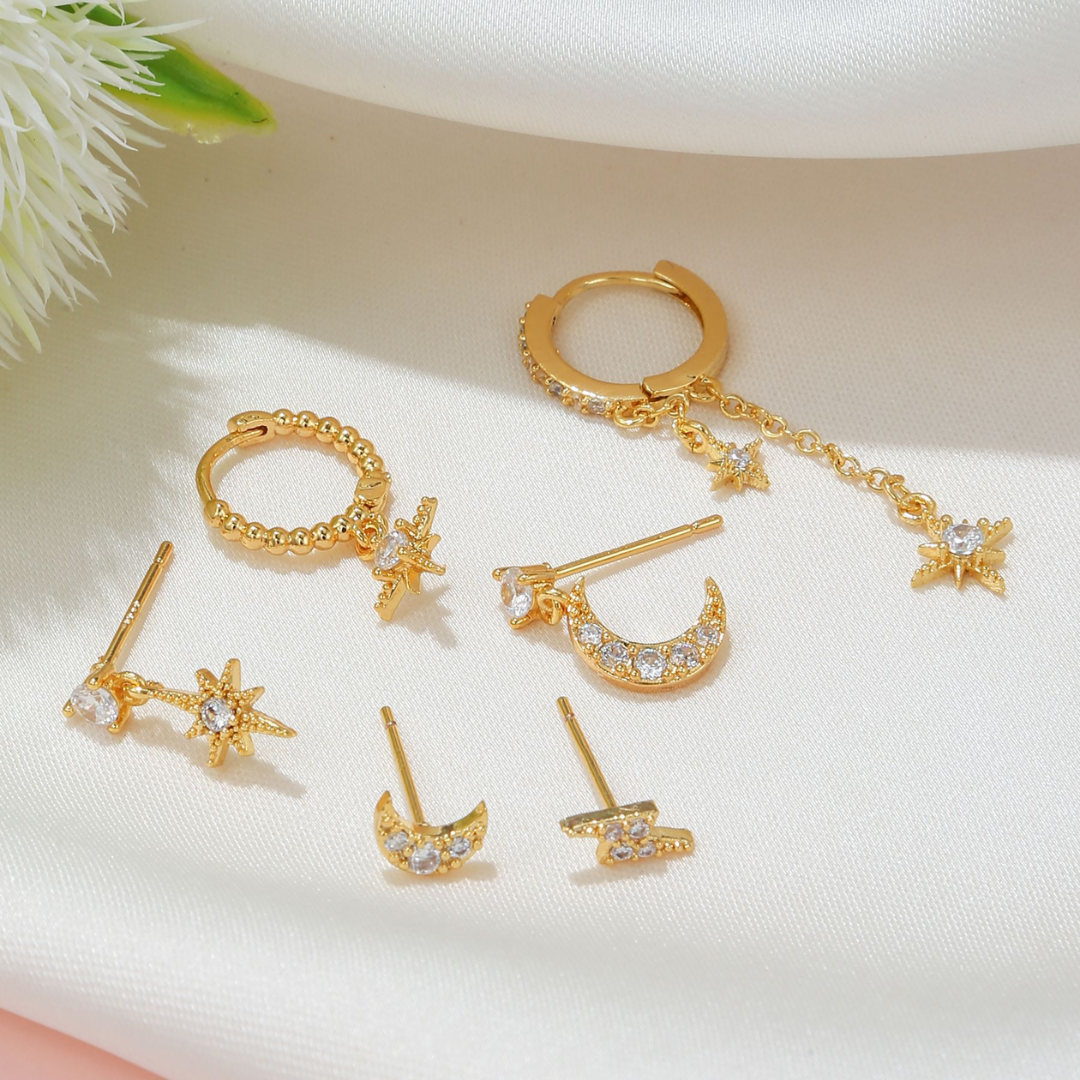 Celestial Stars & Moon Earring Charm Set