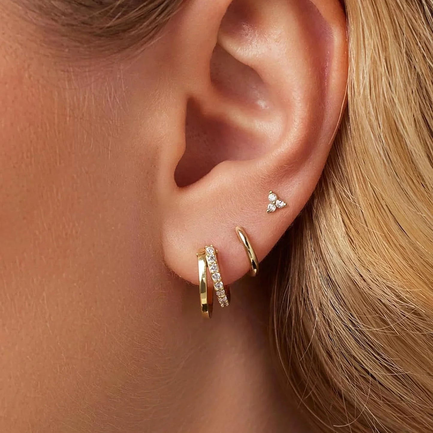Petite Clover Double Hoop Ear Stack Set