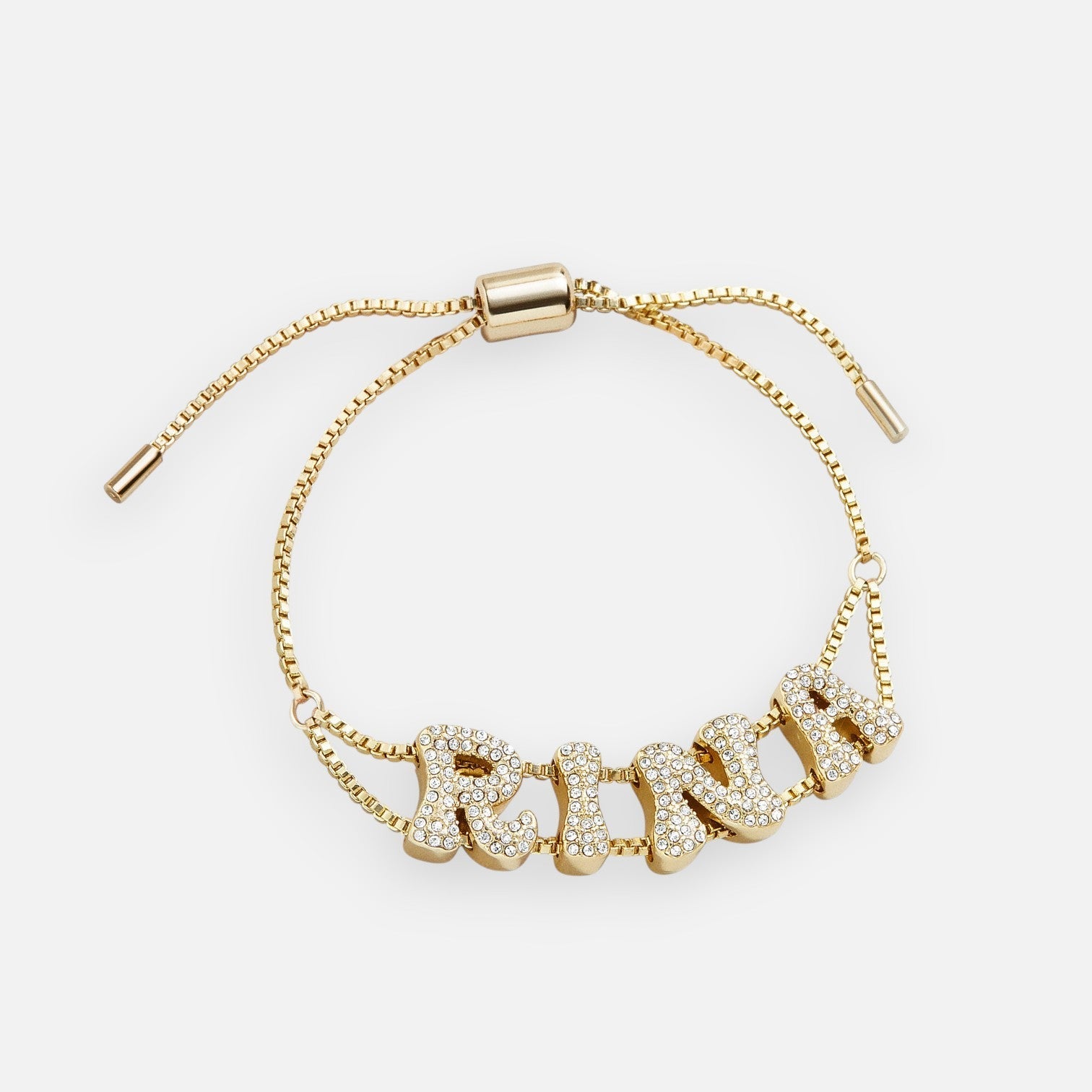 Pavé Bubble Letter Double Chain Bracelet – gold