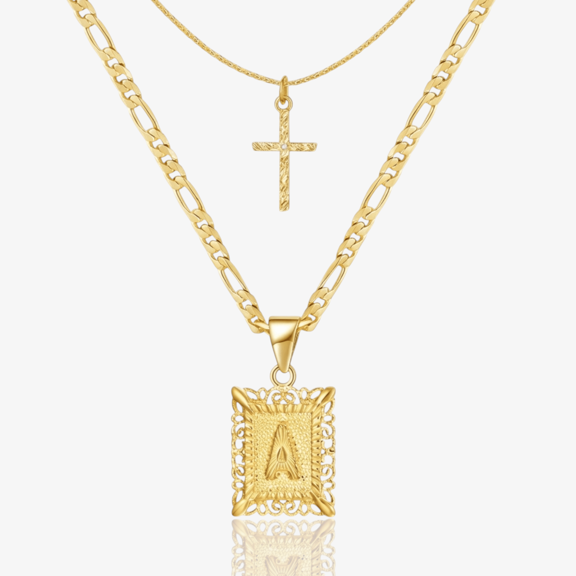 2pc 14k Initial & Cross Layered Necklace Set – A